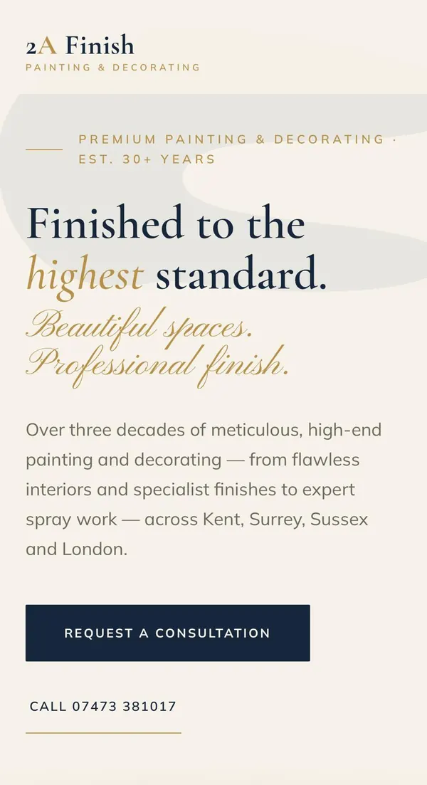 2A Finish painting and decorating website shown on a phone