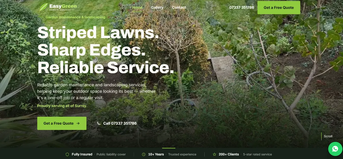 Easy Green Garden Services website homepage